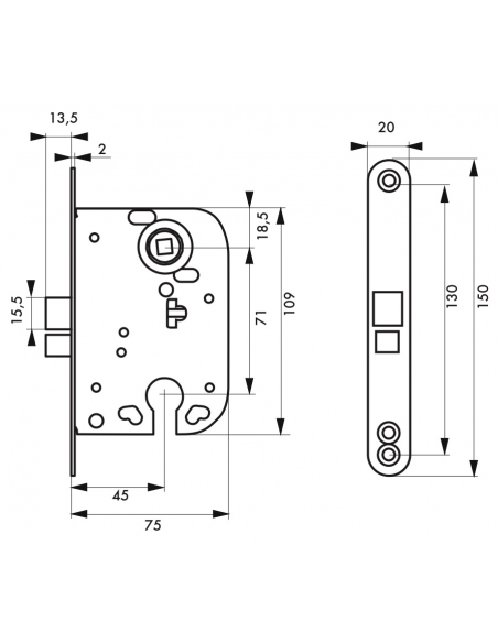 Cassa serratura con asse 45 mm per cilindro – THIRARD