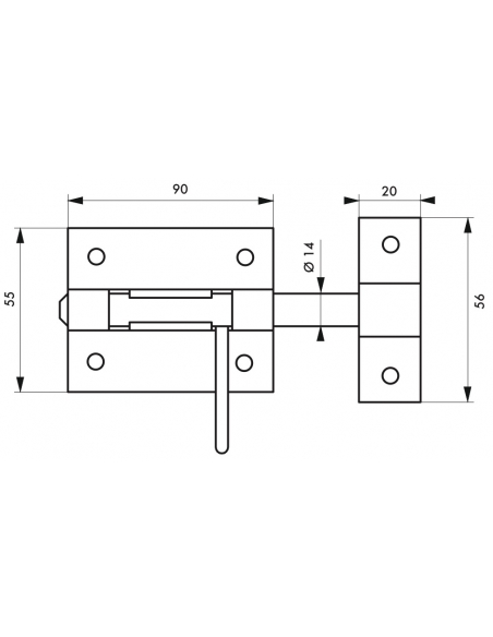 Chiusura a chiavistello per porta,  Ø 14mm, acciaio - THIRARD