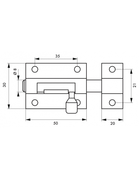 Chiusura a chiavistello per porta, ottone, scrocco Ø 8mm, 50x30mm - THIRARD