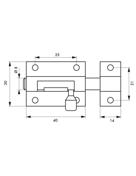 Chiusura a chiavistello per porta, ottone, scrocco Ø 8mm, 40x30mm - THIRARD