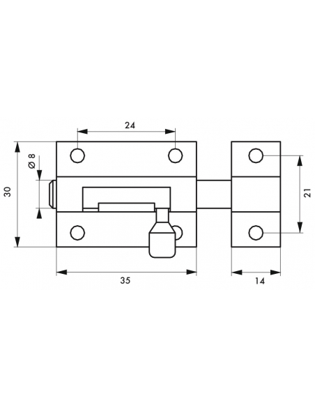 Chiusura a chiavistello per porta, ottone, scrocco Ø 8mm, 35x30mm - THIRARD