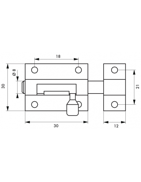 Chiusura a chiavistello per porta, ottone, scrocco Ø 8mm, 30x30mm - THIRARD