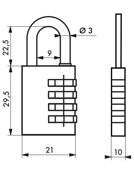 Lucchetto a combinazione 208, bagagli, armadietto, 21mm, 3 cifre - THIRARD