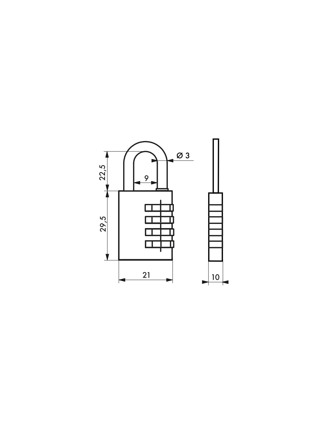 Codice Lucchetto 208, bagagli, 21mm, 3 cifre