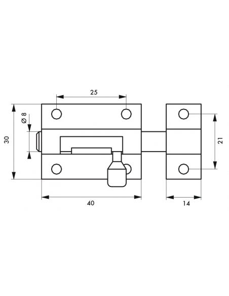 Chiusura a chiavistello per porta, ottone cromato, Ø 8mm, 40x30mm - THIRARD