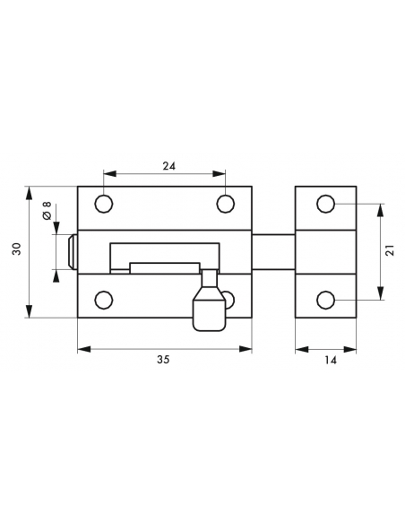 Chiusura a chiavistello per porta, ottone cromato, Ø 8mm, 35x30mm - THIRARD