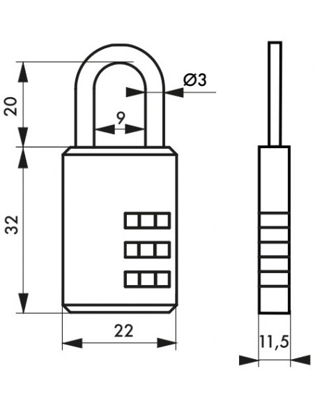 Lucchetto a combinazione Compact 01, bagaglio, armadietto, 22mm, 3 cifre - THIRARD