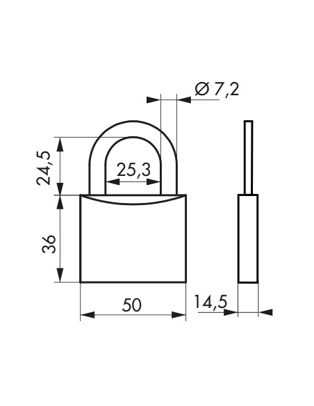 Lucchetto a chiave Tipo 1, ottone, interno, arco in acciaio, 50mm, 3 chiavi - THIRARD