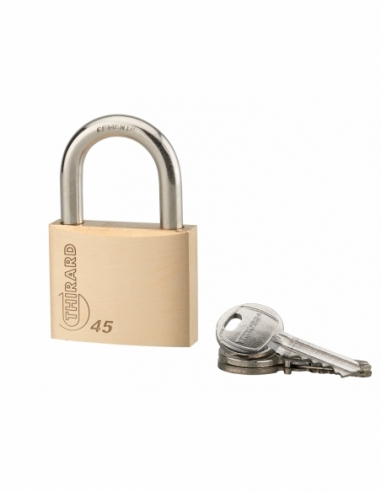 Lucchetto a chiave Tipo 1, ottone, interno, arco in acciaio, 45 mm, 3 chiavi – THIRARD