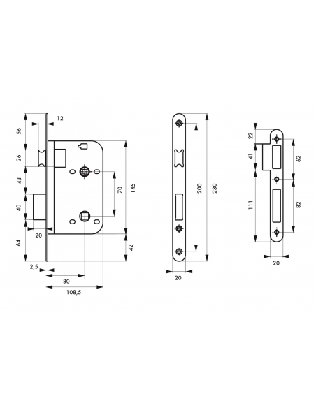 Vista aggiuntiva 1 di Serratura da incasso per WC, asse 80 mm, frontale in ottone lucido verniciato – THIRARD