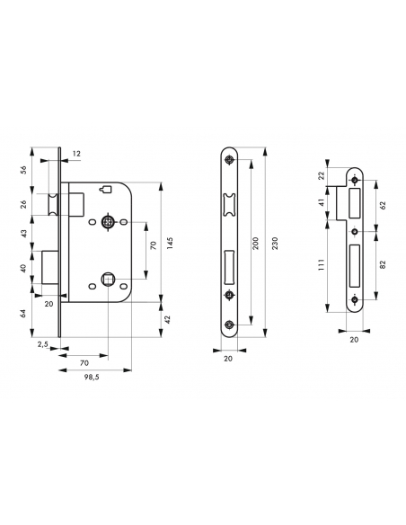 Vista aggiuntiva 1 di Serratura da incasso per WC, asse 70 mm, frontale in ottone lucido verniciato – THIRARD