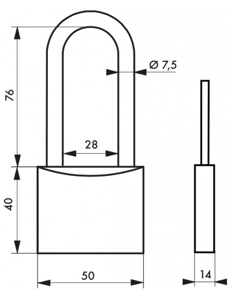 Lucchetto Ruck, ottone, interno, arco mezza altezza in acciaio, 50mm, 2 chiavi - THIRARD