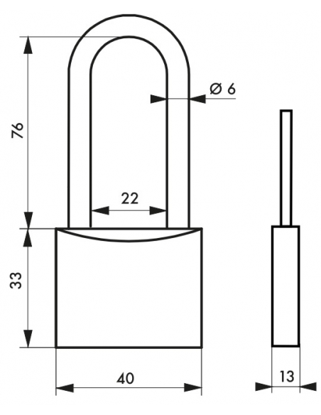 Lucchetto Ruck, ottone, interno, arco mezza altezza in acciaio, 40mm, 2 chiavi - THIRARD