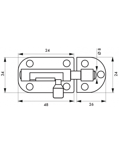 Chiusura a chiavistello per porta, acciaio, Ø 8mm, 34x73mm, nichel satinato - THIRARD