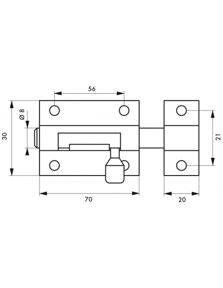 Chiusura a chiavistello per porta, ottone cromato, Ø 8mm, 70x30mm - THIRARD