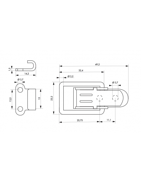 Chiusura a leva con gancio, acciaio, altezza 36mm, zincato - THIRARD