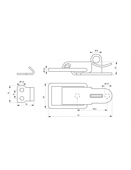 Chiusura a leva con gancio lucchettabile, acciaio inossidabile, altezza 54mm, zincato - THIRARD