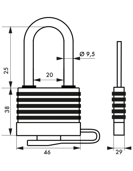 Lucchetto a lamelle, acciaio, da esterno, 40mm rivestito in PVC, 1/2 arco in acciaio, esterno, 2 chiavi - THIRARD