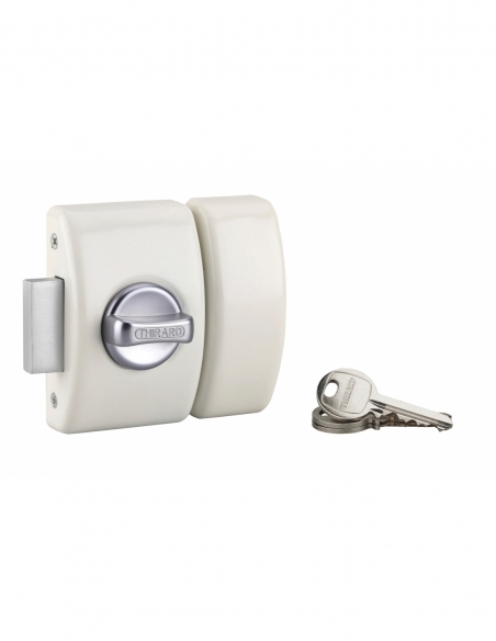Catenaccio da applicare con pomolo per porta d'ingresso, cilindro Ø 23 x 45 mm, bianco, 3 chiavi – Serrurerie de Picardie