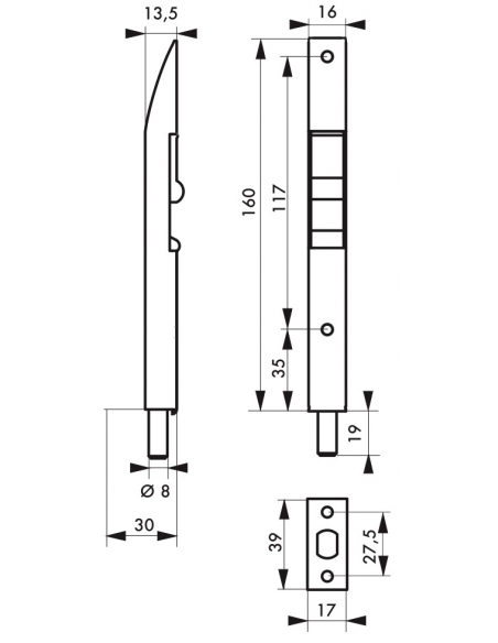 Serratura a gomito per porta interna, 160mm, zincata - Serrurerie de Picardie