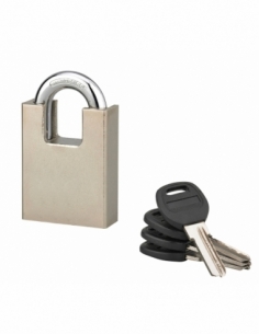 Lucchetto Quadra ad arco protetto 50 mm, acciaio nichelato, 4 chiavi reversibili – Serrurerie de Picardie