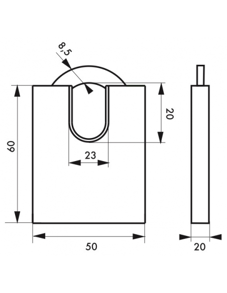Vista aggiuntiva 1 di Lucchetto Quadra ad arco protetto 50 mm, acciaio nichelato, 4 chiavi reversibili – Serrurerie de Picardie