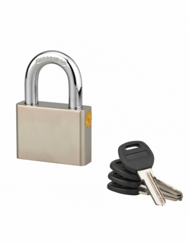 Lucchetto a chiave Quadra, in acciaio, 60 mm, arco in acciaio temprato nichelato, 4 chiavi reversibili – Serrurerie de Picardie