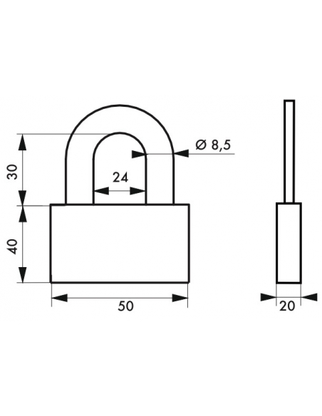Lucchetto a chiave Quadra, in acciaio, 50mm, arco in acciaio temprato nichelato, 4 chiavi reversibili - Serrurerie de Picardie