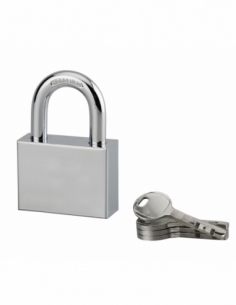 Lucchetto Disk 50 mm, arco in acciaio cementato nichelato, 4 chiavi – Serrurerie de Picardie