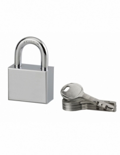 Lucchetto Disk 40 mm, arco in acciaio cementato nichelato, 4 chiavi – Serrurerie de Picardie
