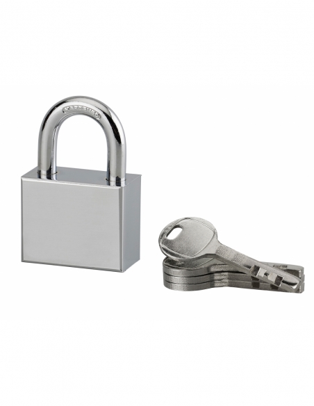Lucchetto Disk 40 mm, arco in acciaio cementato nichelato, 4 chiavi – Serrurerie de Picardie