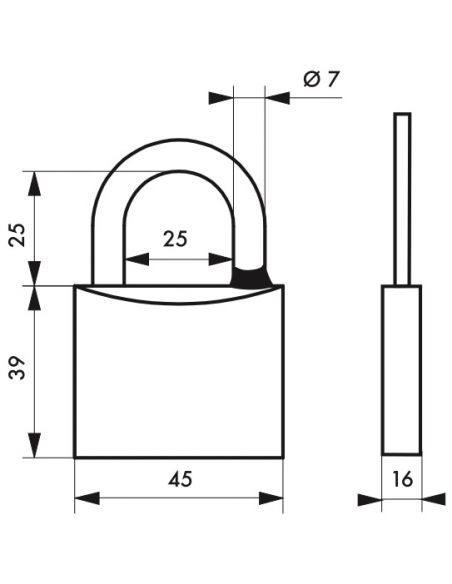 Lucchetto a chiave SP, anti-corrosione, arco in acciaio inox 45 mm, 2 chiavi in ottone - Serrurerie de Picardie