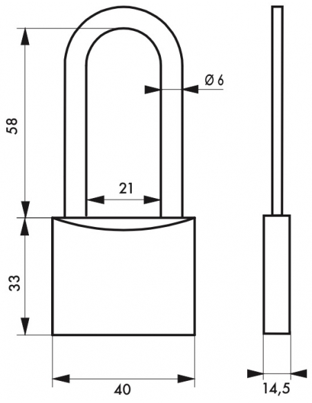 Lucchetto con chiave SP, interno, 40 mm, 1/2 arco alto in acciaio temprato, 2 chiavi - Serrurerie de Picardie