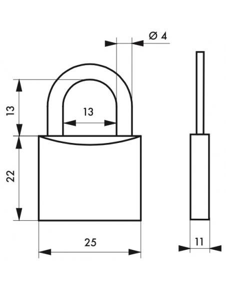 Lucchetto con chiave SP, bagagli, 25mm, arco in acciaio nichelato, 2 chiavi - Serrurerie de Picardie