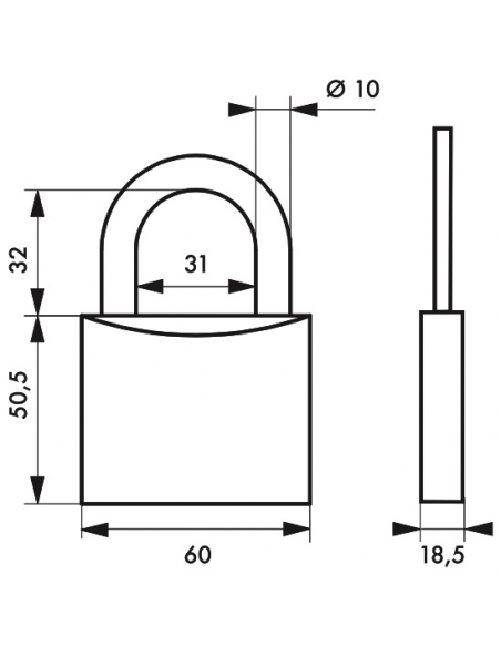 Lucchetto a chiave SP, da cantiere, 60 mm, arco in acciaio nichelato, 2 chiavi - Serrurerie de Picardie