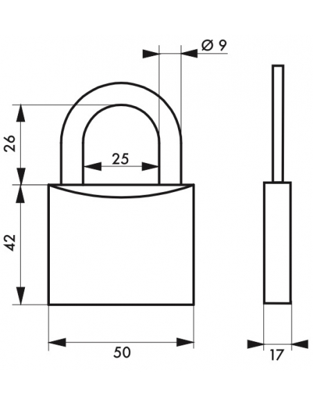 Lucchetto con chiave SP, interno, 50 mm, arco in acciaio temprato, 2 chiavi - Serrurerie de Picardie