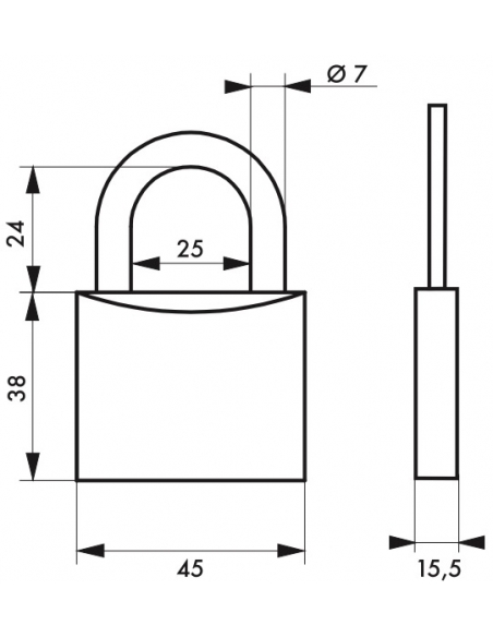Lucchetto con chiave SP, interno, 45 mm, arco in acciaio temprato, 2 chiavi - Serrurerie de Picardie