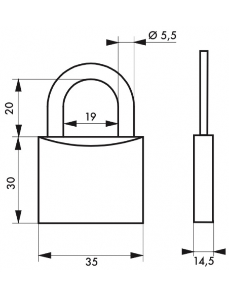 Lucchetto con chiave SP, interno, 35 mm, arco in acciaio temprato, 2 chiavi - Serrurerie de Picardie
