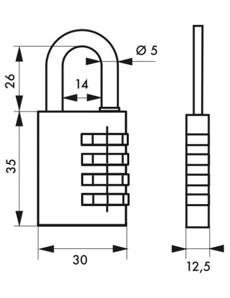 Lucchetto Code, 30mm, arco in acciaio nichelato, 3 cifre - Serrurerie de Picardie