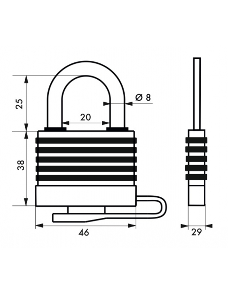 Lucchetto con chiave SP, esterno, 40mm, rivestito in PVC, arco in acciaio nichelato, 2 chiavi - Serrurerie de Picardie