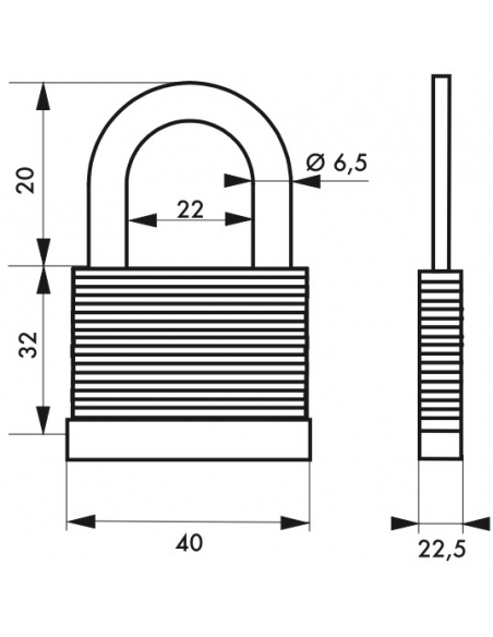 Lucchetto con chiave SP, interno, 40mm, arco in acciaio nichelato, 2 chiavi - Serrurerie de Picardie