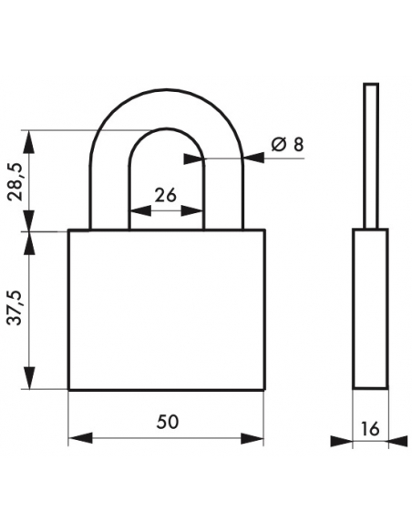 Lucchetto con chiave, interno, ovale, 50mm, arco in acciaio nichelato, 2 chiavi - Serrurerie de Picardie