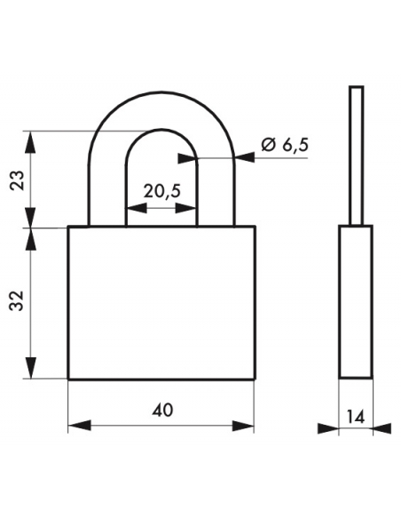 Lucchetto con chiave, interno, ovale, 40mm, arco in acciaio nichelato, 2 chiavi - Serrurerie de Picardie