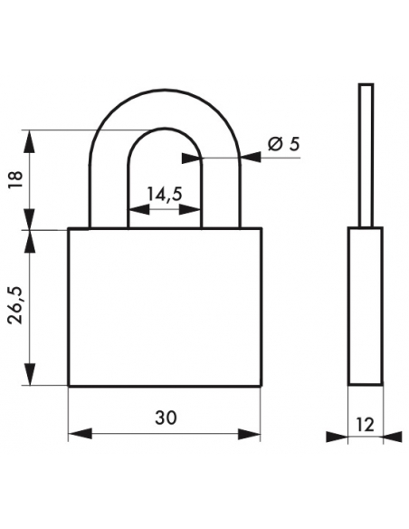 Lucchetto con chiave, interno, ovale, 30mm, arco in acciaio nichelato, 2 chiavi - Serrurerie de Picardie
