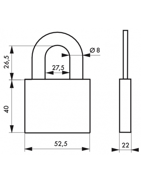 Lucchetto a chiave, interno, ovale, 50mm, rivestito in PVC, arco in acciaio temprato, 3 chiavi - Serrurerie de Picardie