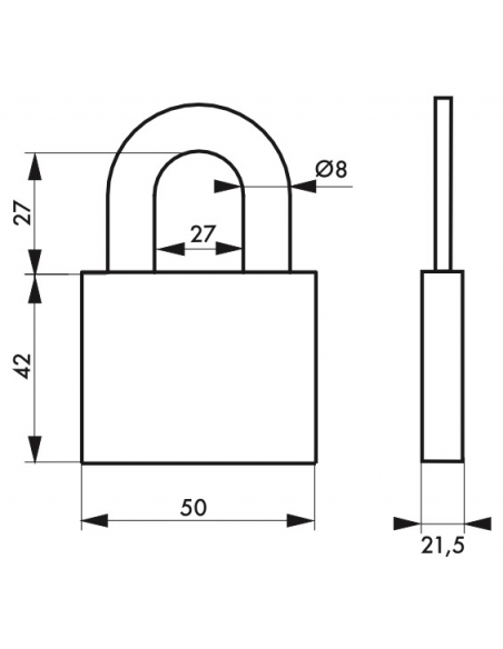 Lucchetto con chiave, interno, ovale, 50 mm, arco in acciaio temprato, 3 chiavi - Serrurerie de Picardie