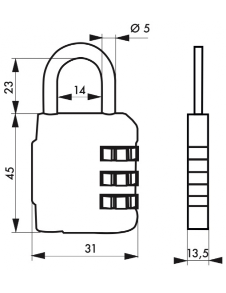 Vista aggiuntiva 1 di Lucchetto codice SP 376, bagagli, 31 mm, arco in acciaio nichelato, 3 cifre – Serrurerie de Picardie