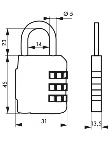 Lucchetto codice SP 376, bagagli, 31mm, arco in acciaio nichelato, 3 cifre - Serrurerie de Picardie
