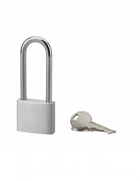 Lucchetto con chiave, esterno, alluminio, 40 mm, arco alto in acciaio nichelato, 2 chiavi – Serrurerie de Picardie