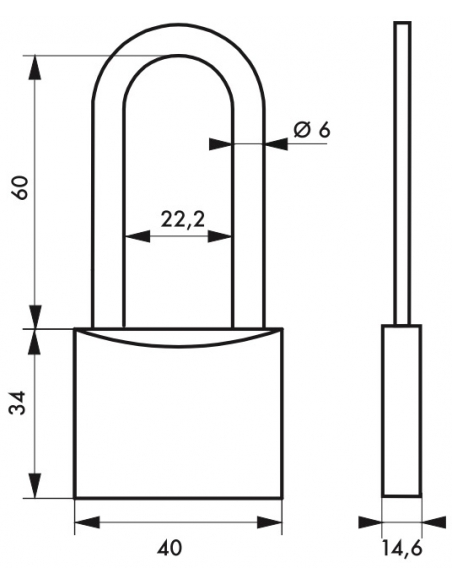 Lucchetto con chiave, esterno, alluminio, 40mm, 1/2 arco alto in acciaio nichelato, 2 chiavi - Serrurerie de Picardie